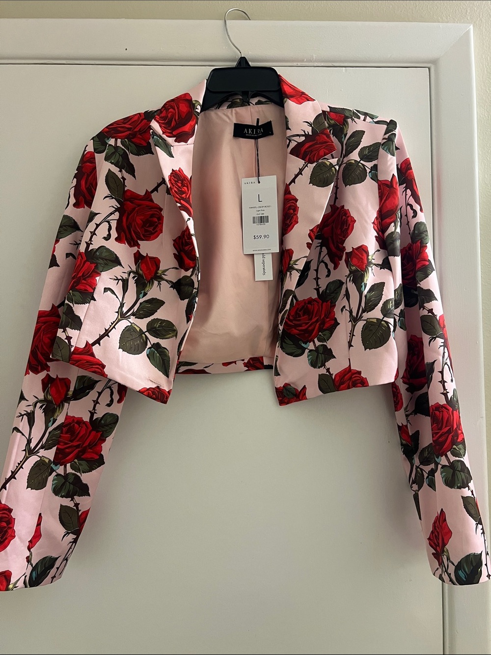 AKIRA Pink Blazer with Red Rose Print